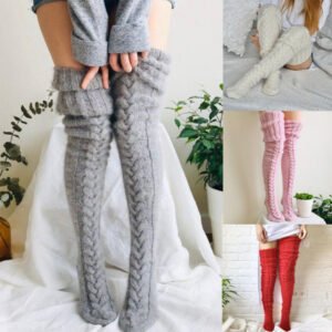 Solid Color Over Knee Stockings Bunching Socks Thick