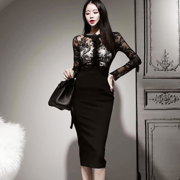 Women's See-through Lace Stitching Pencil Dress - Image 2