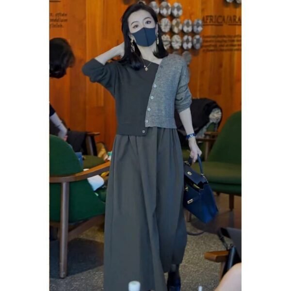 Autumn Loose False Two Pieces Knitted Stitching Dress - Image 3