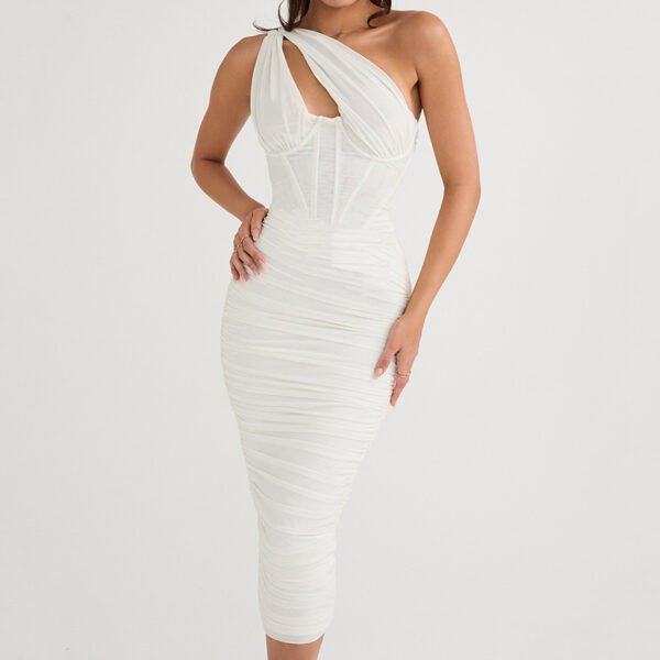 European And American Spring And Summer Dress Lady Oblique Shoulder Hollow - Image 2