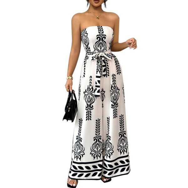 Women's Wide-leg Slim Fit Tied Printed Jumpsuit - Image 4