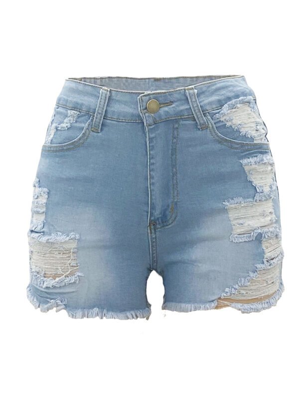 High Elastic Ripped Jeans Denim Shorts For Women - Image 3