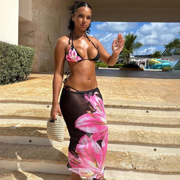 Summer Printed Sexy Lace-up Skirt Three-piece Set - Image 4
