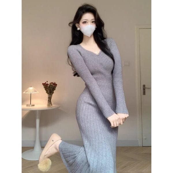 Autumn And Winter New Slim Fit Slimming Sheath Long Dress - Image 3