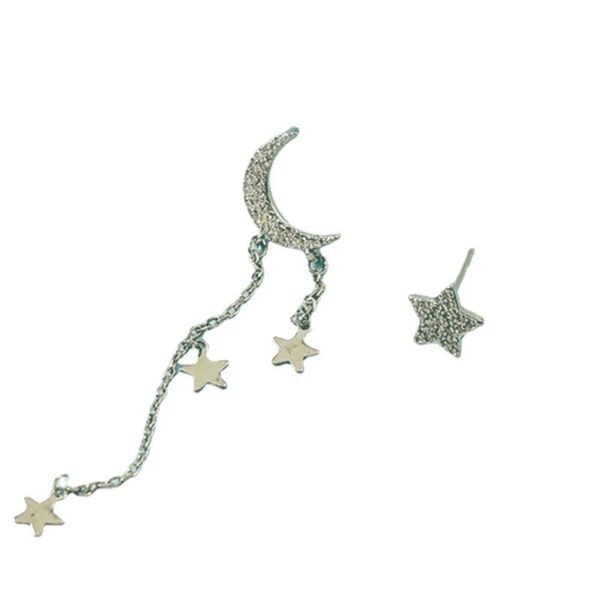 Asymmetric Star Moon Tassel Stud Earrings For Women Long Fashion - Image 5