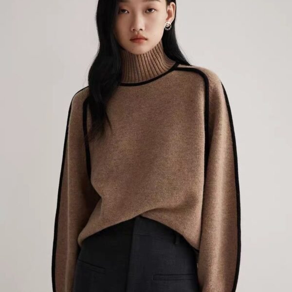 Autumn And Winter Half Turtleneck Three-dimensional Casual Loose Pullover Knitted Sweater Fashion Knit Top Outerwear - Image 4