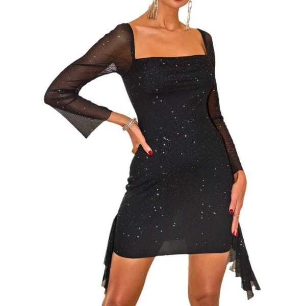 Square Collar Long Sleeve Dress Bandage Design - Image 2