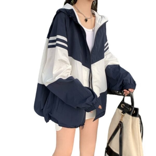 Contrast Color Hooded Sun Protection Clothing For Women Loose Thin Coat - Image 7
