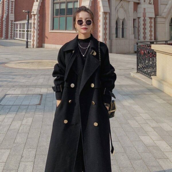 Black Woolen Coat Women's Mid-length - Image 6