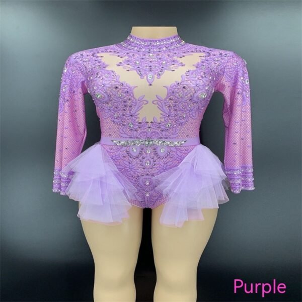 Dance Sexy Shiny Rhinestone Mesh Jumpsuit Stage Performance Costume Women - Image 2