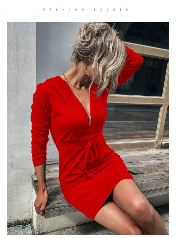 European And American Hooded Sweater Dress Slim-fit Sheath - Image 7