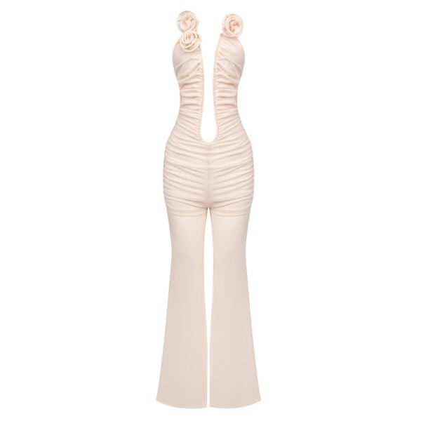 Mesh Jumpsuit Trousers Slim Dress Red For Women - Image 5