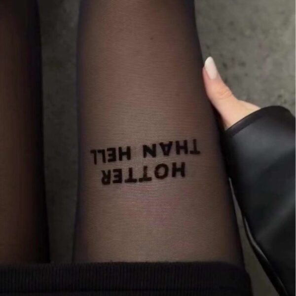 Summer Black Thin Style Ribbon Letter Flocking Stockings - Image 3