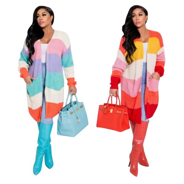 Multi-color Mosaic Knitted Long-sleeved Jacket - Image 6