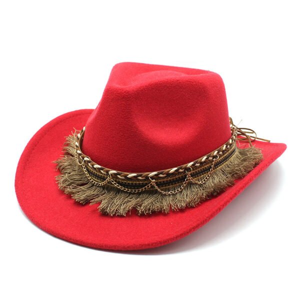 Ethnic Style Tassel Felt Cap Jazz Flat Brim Hat - Image 9
