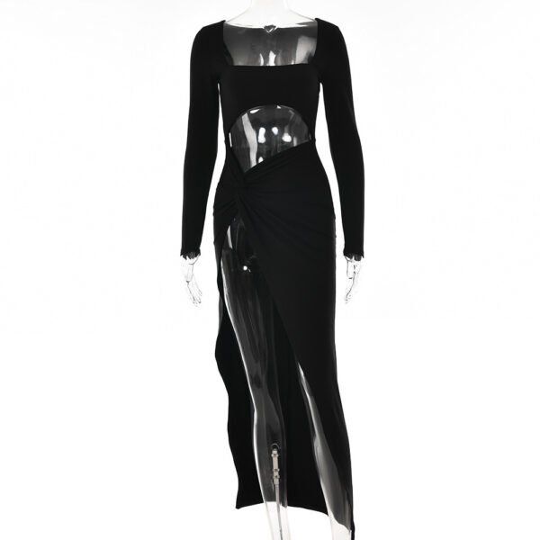 Womens Clothing Long Sleeve Dress Fashion Hollow U-neck Split Dress Party Wedding - Image 8