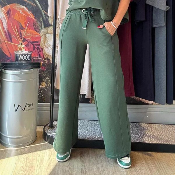 Casual Loose Waist Ribbon Decorative Wide Leg Trousers 2-piece Set - Image 6
