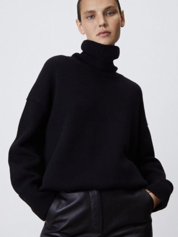 Women's Multi-color Turtleneck Solid Color Sweater Loose Pullover Stand Collar - Image 2