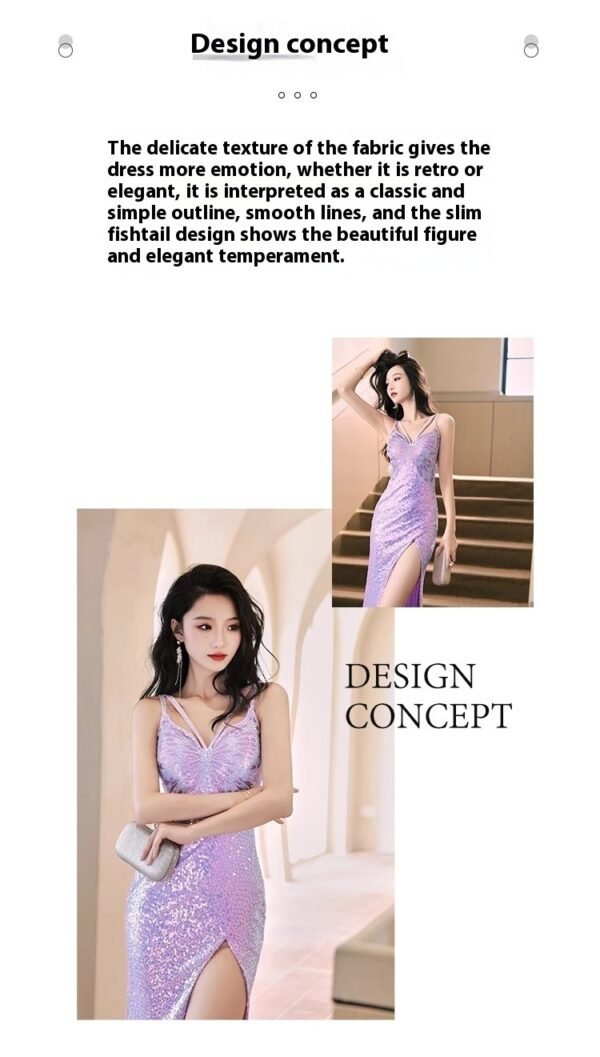 New Sequined Evening Dress Autumn And Winter Purple French Style High Sense Banquet - Image 4