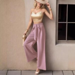 European And American Trousers Lace Up Commute Style High Waist