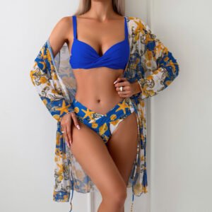 Women's Hard Bag Bikini Three-piece Long Sleeve Blouse