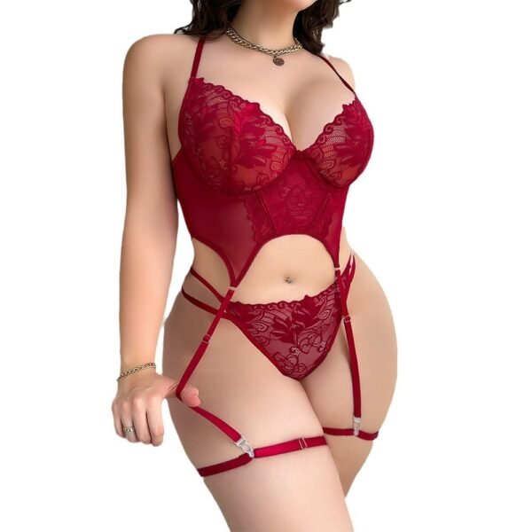 Plus Size Fat Woman Underwear Lace See-through Bra T-back Two-piece Suit - Image 4