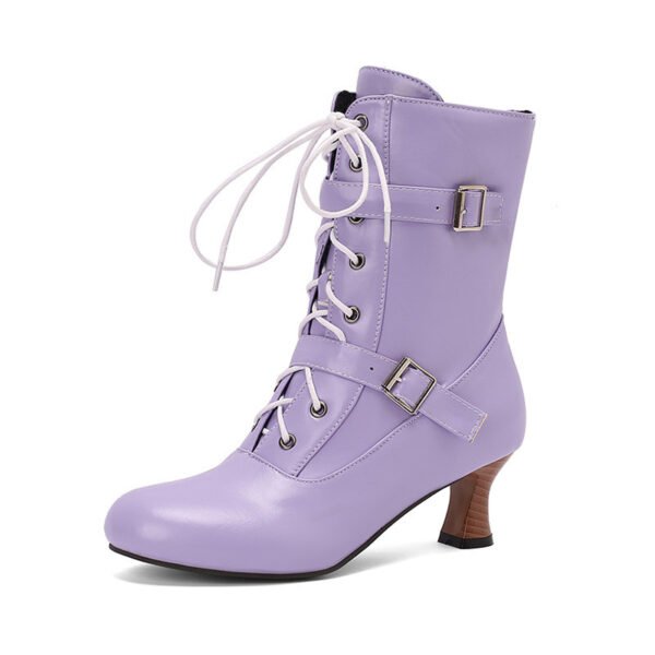 Comfortable Mid Heel Burnt Flower 40-50 Plus Size All-match Lace-up Low Tube Women's Boots - Image 10