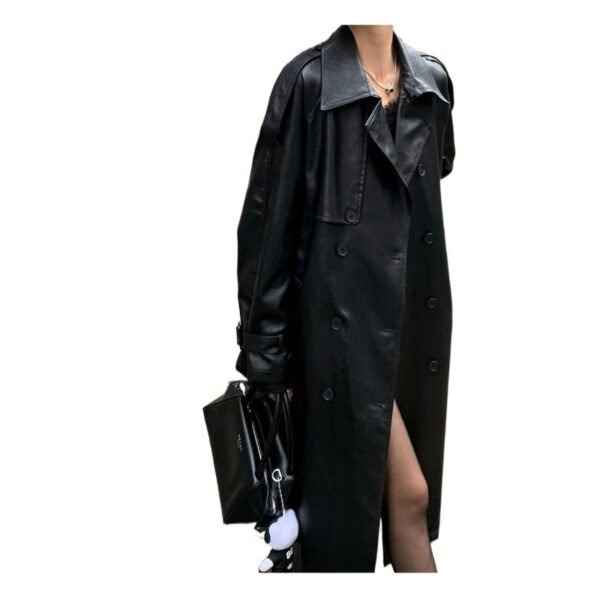 Advanced Sense Black Leather Coat Thick Loose - Image 3