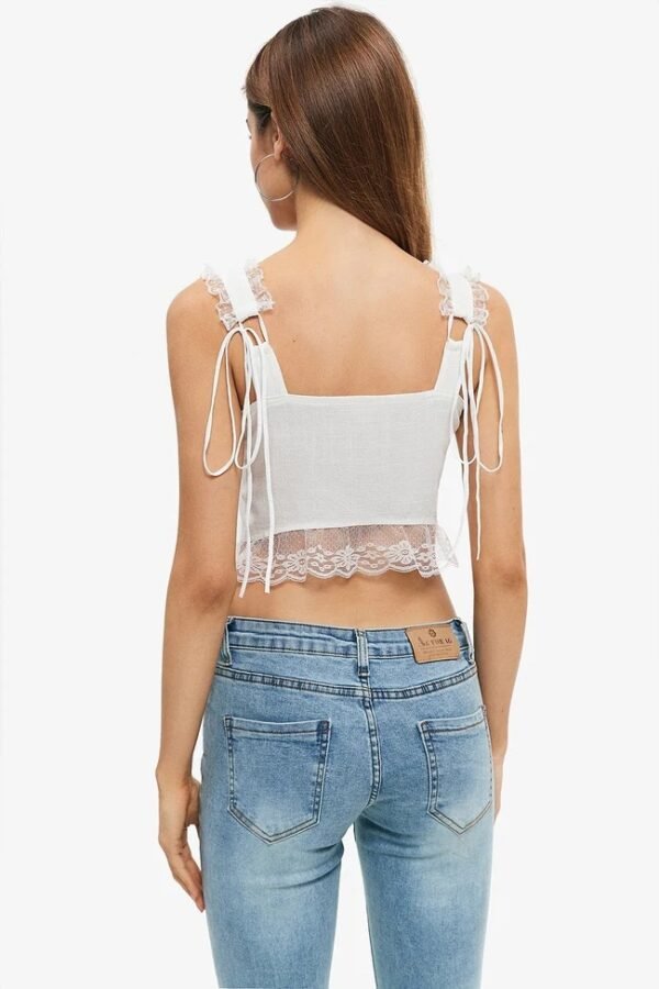 Slub Lace Edge Lace-up Vest Women's Top - Image 3