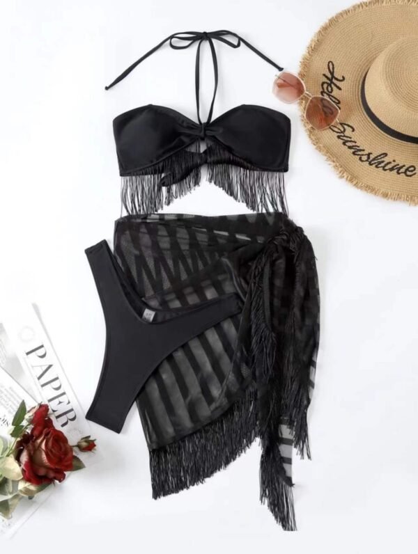 Tassel Tube Top Suspender Mesh Three-piece Set - Image 5
