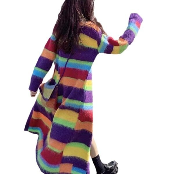 Fashion Slimming Candy Color Coat Retro Lazy Style Rainbow Striped Cardigan Sweater - Image 2