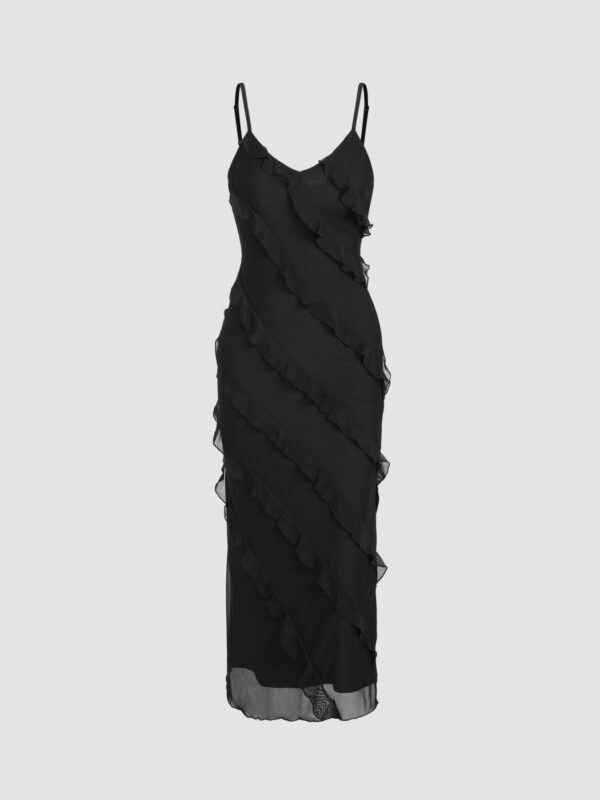 Diablo -lorion Edge Sexy Split Camisole Dress Female 2023 Summer European And American Vacation Style Fashion Small Black Skirt - Image 3