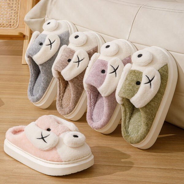 Cute Cartoon Dog Plush Slippers Winter Warm Non-slip Floor Home Slipper Couple Indoor Thick Bottom House Shoes - Image 5
