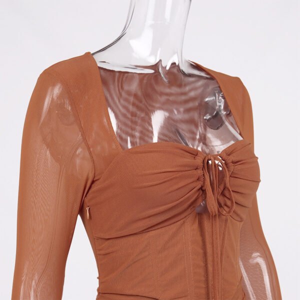 Mesh Pleated Hollow Cross Body Hip Slip Dress - Image 2