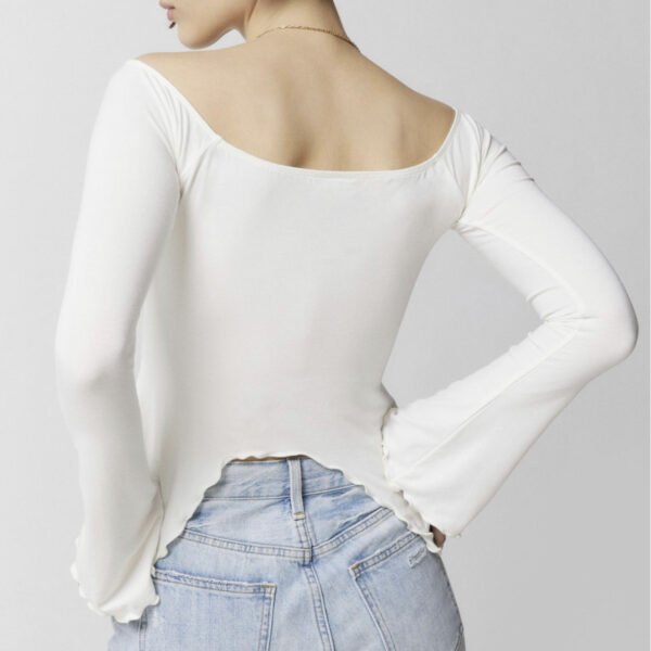 Two-wear Top Wooden Ear Edge Horn Sleeve Sexy Off-the-shoulder Long Sleeve T-shirt Woman - Image 2