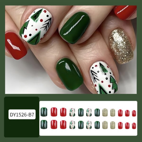 24pcs Christmas False Nails Hat Striped Snowflake Nail Art Stickers For Parties Dances Or Holiday Wear - Image 3