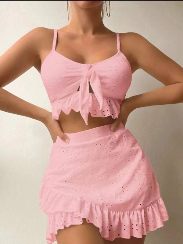 3pcs Beach Bikini With Hip-hugging Skirt Fashion Ruffle Design Swimsuit Set Summer Womens Clothing - Image 10