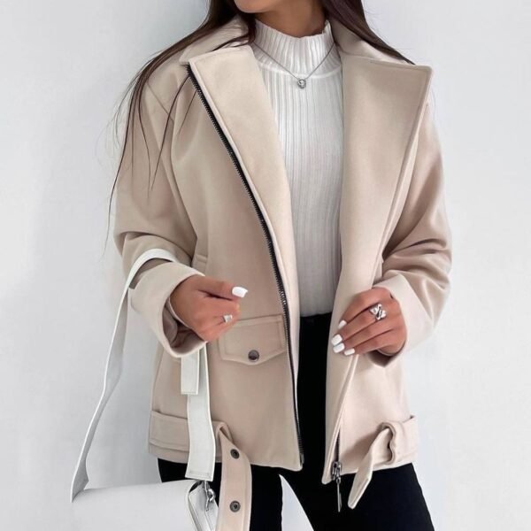 Belt Lapel Long-sleeved Woolen Coat - Image 6