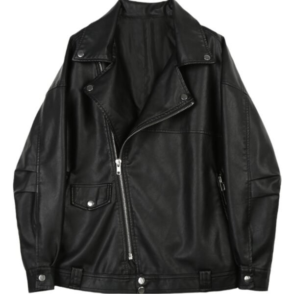Casual Loose Small Plus Size Black Leather Coat - Image 6