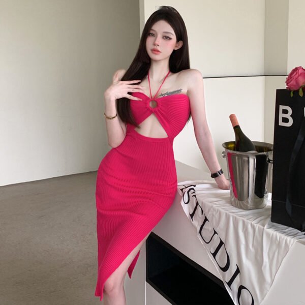 Women's Fashion Girl Halter Cut-out Knitted Dress - Image 5