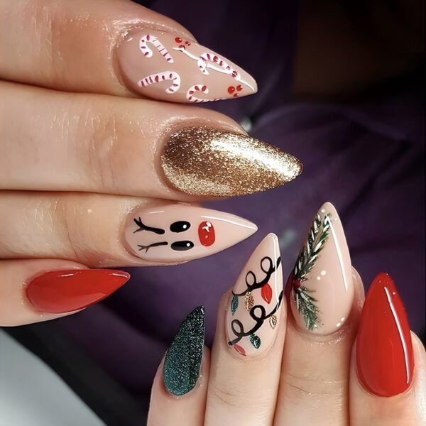 24pcs Christmas False Nails Hat Striped Snowflake Nail Art Stickers For Parties Dances Or Holiday Wear - Image 6