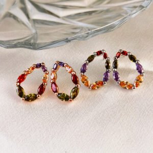 Colorful Zircon Oval Earrings Women's Fashion Exaggerated