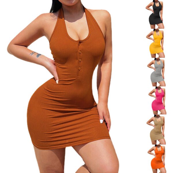 Women's Fashion Button summer Slim-fit Halter Dress - Image 9