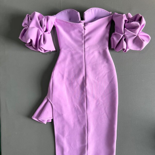 Women's Solid Color Lantern Sleeve Bandage Dress - Image 10