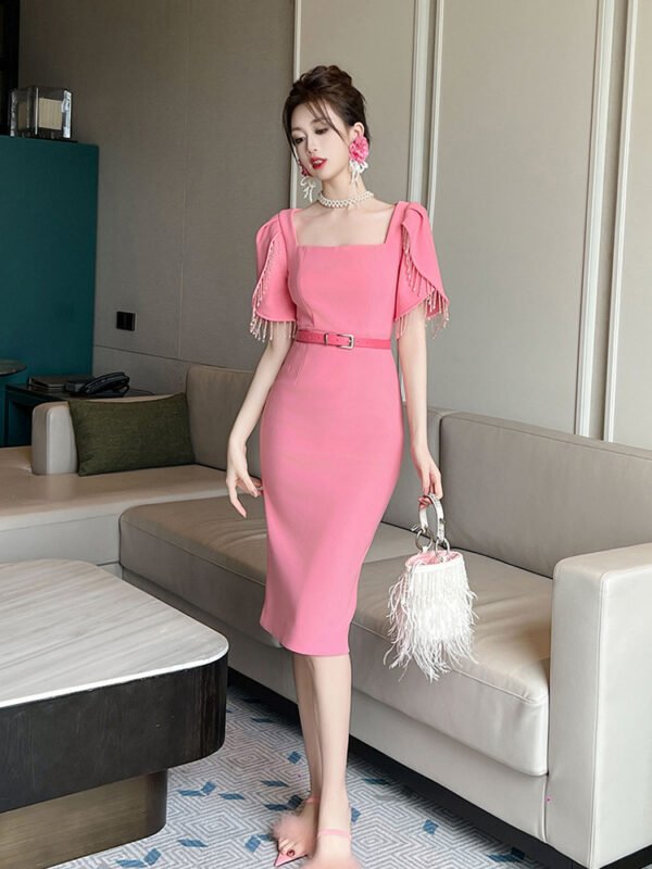 Women's Fashion Hip Tassel Short Sleeve Dress - Image 4