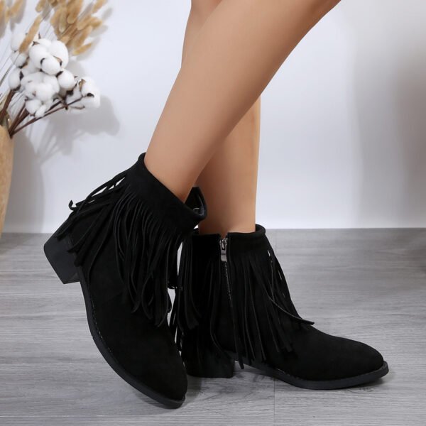 Plus Size Pointed Tassel Fashion Short Boots Female Chunky Heel Side Zip - Image 6