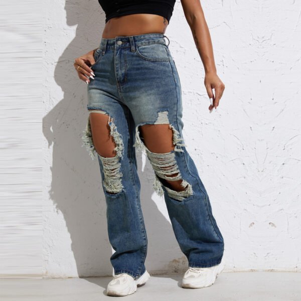 Shascullfites Melody Blue Wash Ripped Retro Stright Leg Jeans Women's Pants Denim Pants Jeans Wide Streetwear - Image 6