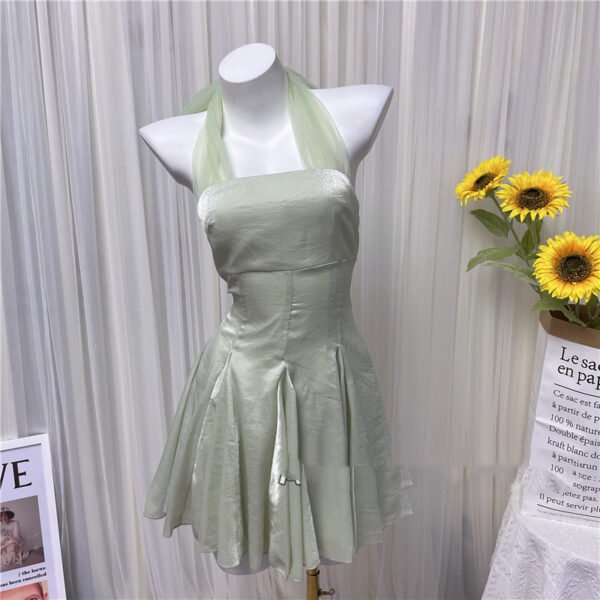 A-line Dress With Ribbon Neck, Backless And Waist Tight - Image 3
