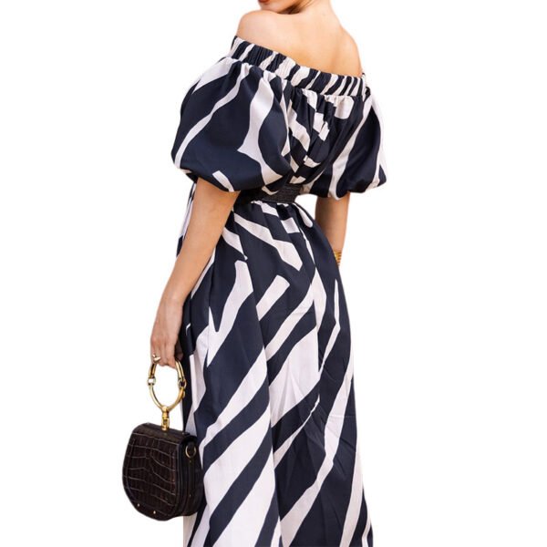 European And American Ladies Fashion Floral-print Off-shoulder Mid-length Dress - Image 2