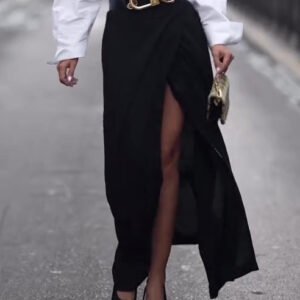 Solid Color Slit Maxi Skirt